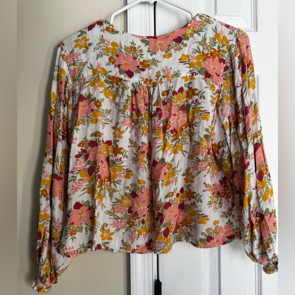 Joie Floral Metallic Peasant Top EUC XL Womens Relaxed Fit Cropped Blouse - Picture 11 of 13